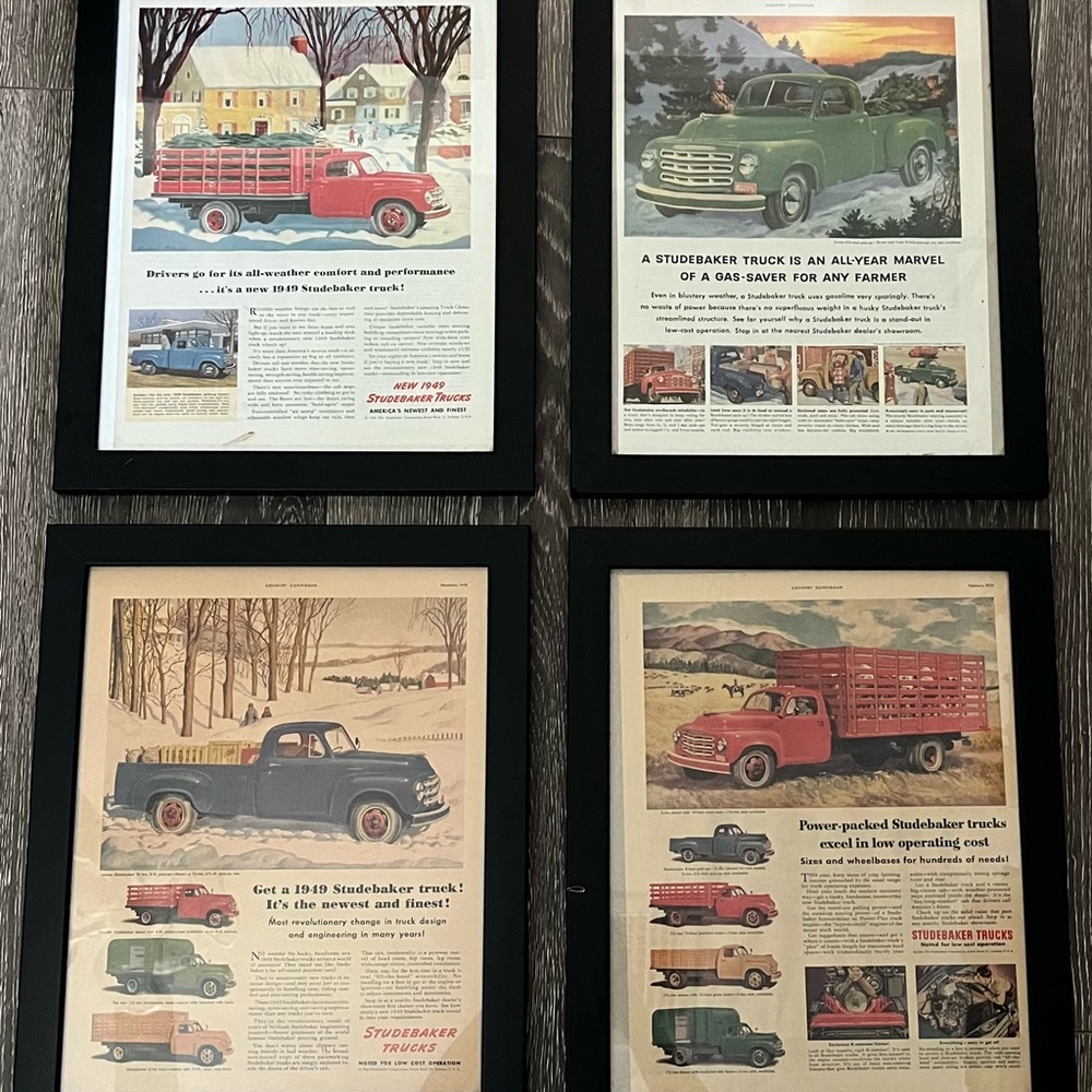 Framed 1949 Studebaker Truck Advertisement Set of Four